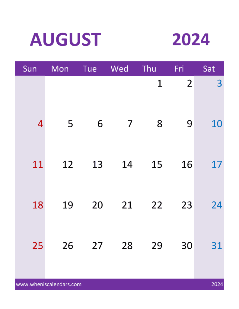 August 2024 Calendar Editable Word Monthly Calendar