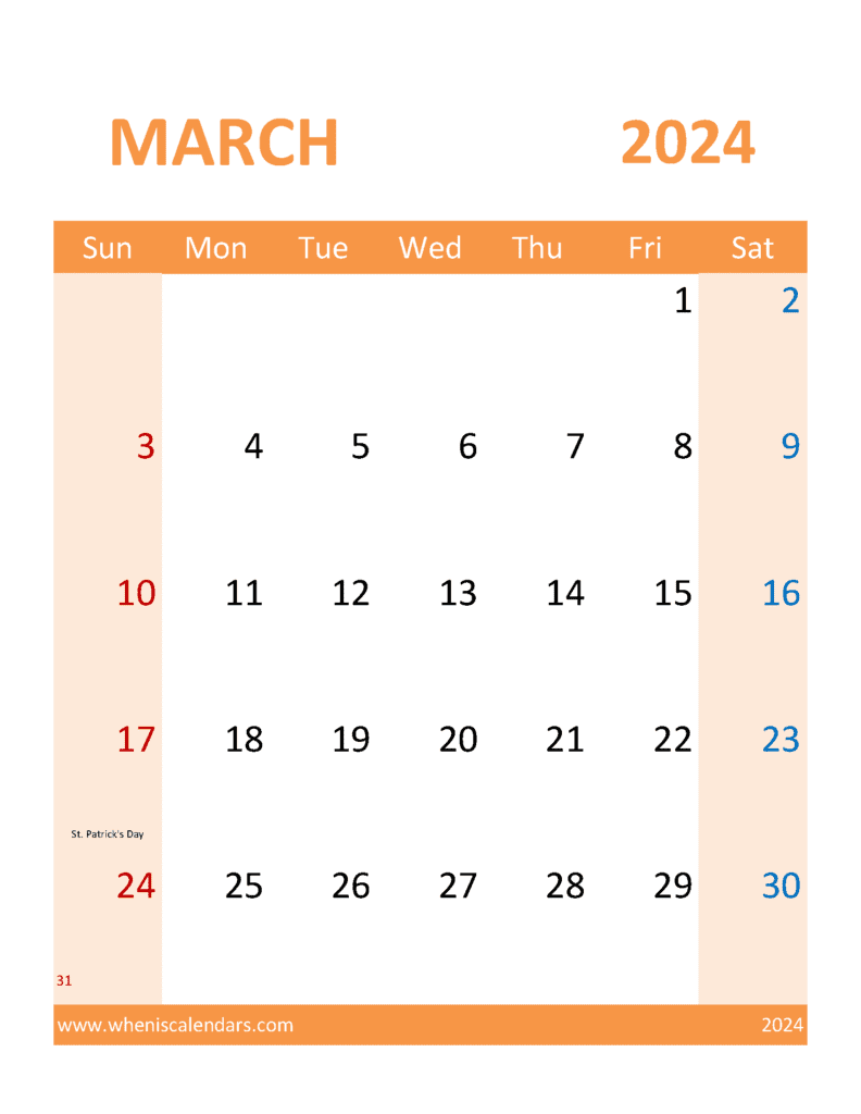 Free Mar 2024 Printable Calendar Monthly Calendar