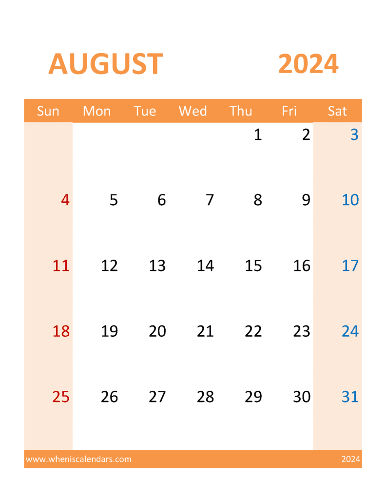 August 2024 Printable Calendar with lines A84400