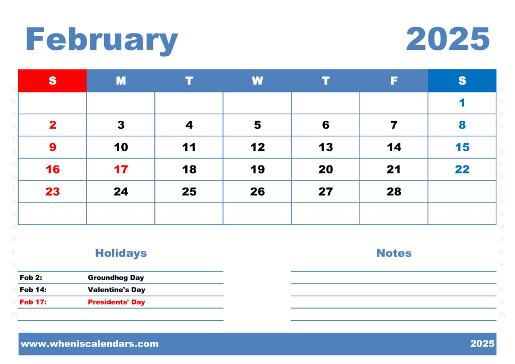 Free Printable February 2025 Calendar