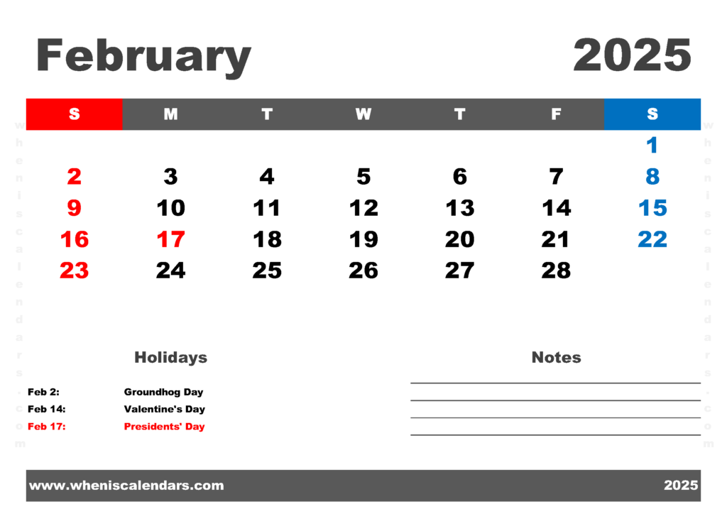 Free Printable February 2025 Calendar