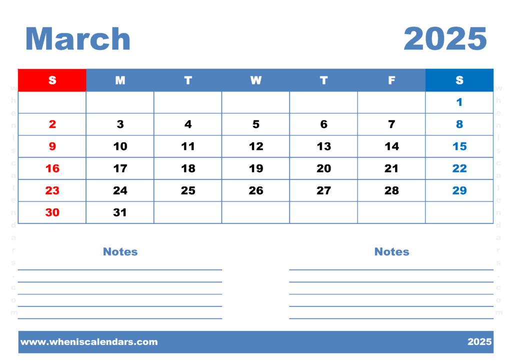 Free Printable March 2025 Calendar